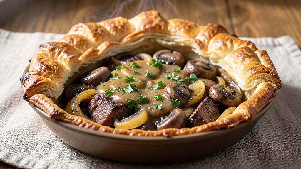 Beef and Mushroom Pie Recipe UK: Flaky Pastry Enveloping Savory Filling
