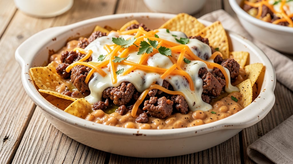 Beef and Bean Nachos Recipe: Crispy Tortilla Stacks Loaded With Melty Cheese Rivers