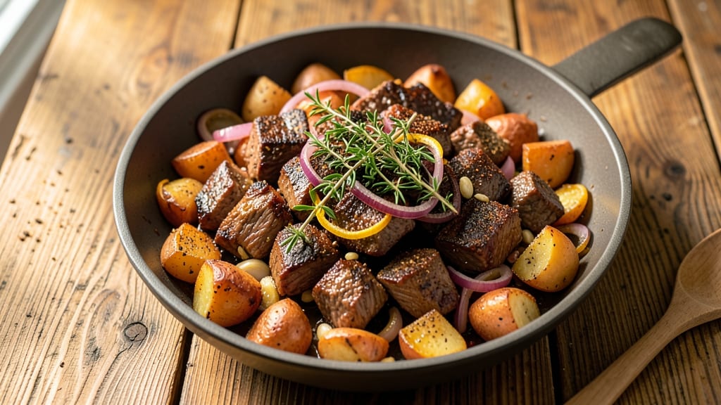 Baked Roast Beef Hash Recipe: Crispy Potato Topping Over Savory Beef Bites