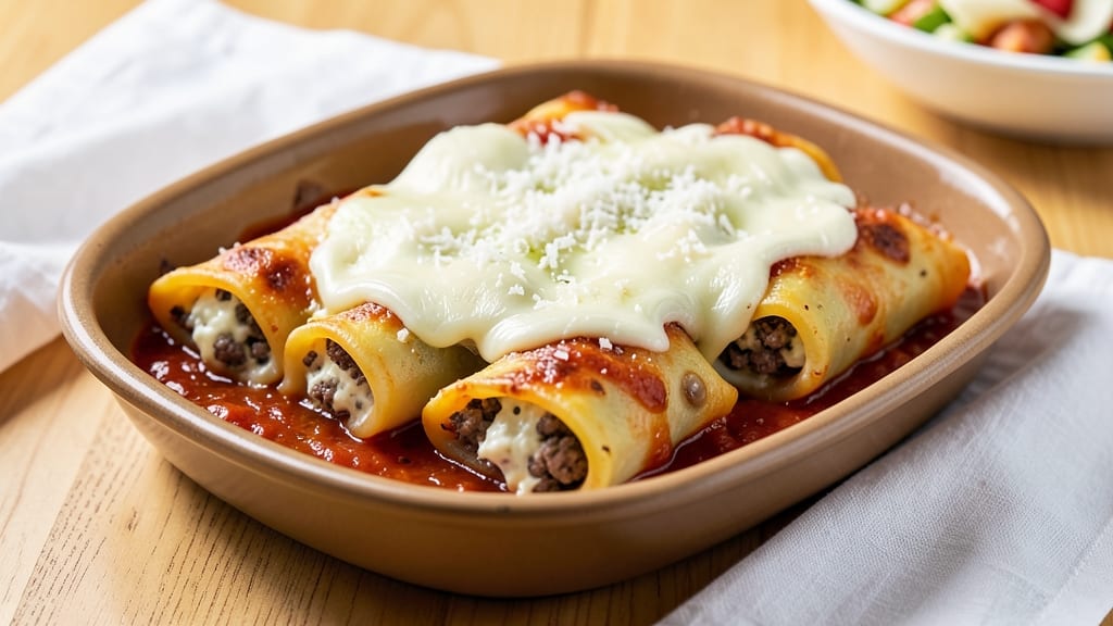 Beef and Ricotta Cannelloni Recipe: Baked Pasta Layers With Gooey Cheese Hearts