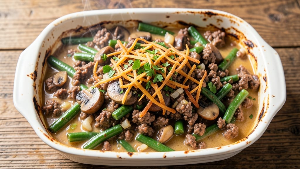 Beef and Green Bean Casserole Recipe: Crispy Top, Creamy Mushroom Magic