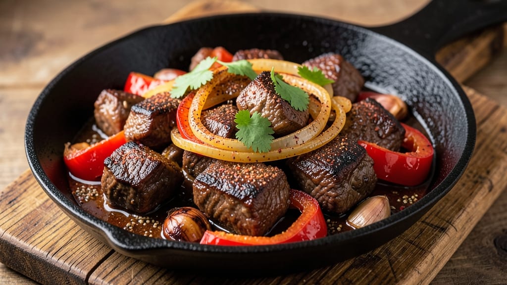 Beef and Bell Peppers Cowboy Bebop Recipe: Smoky Cumin-Spiced Stew With Charred Tortilla Crunch