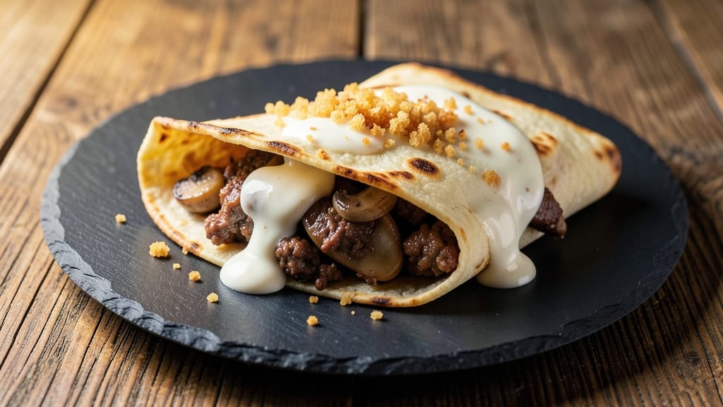 Beef And Mushroom Jollibee-Style Recipe: Crispy Tortilla Crowns Over Savory Gravy