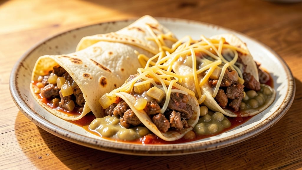 Beef Bean and Cheese Enchilada Recipe: Crispy Tortilla Crunch Over Melty Cheese Layers