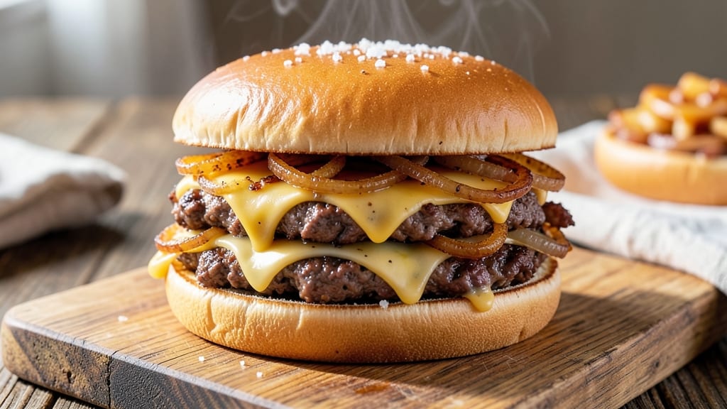 Beef and Onion Sandwich Recipe: Crispy-Fried Onion Crowns Over Melty Cheese