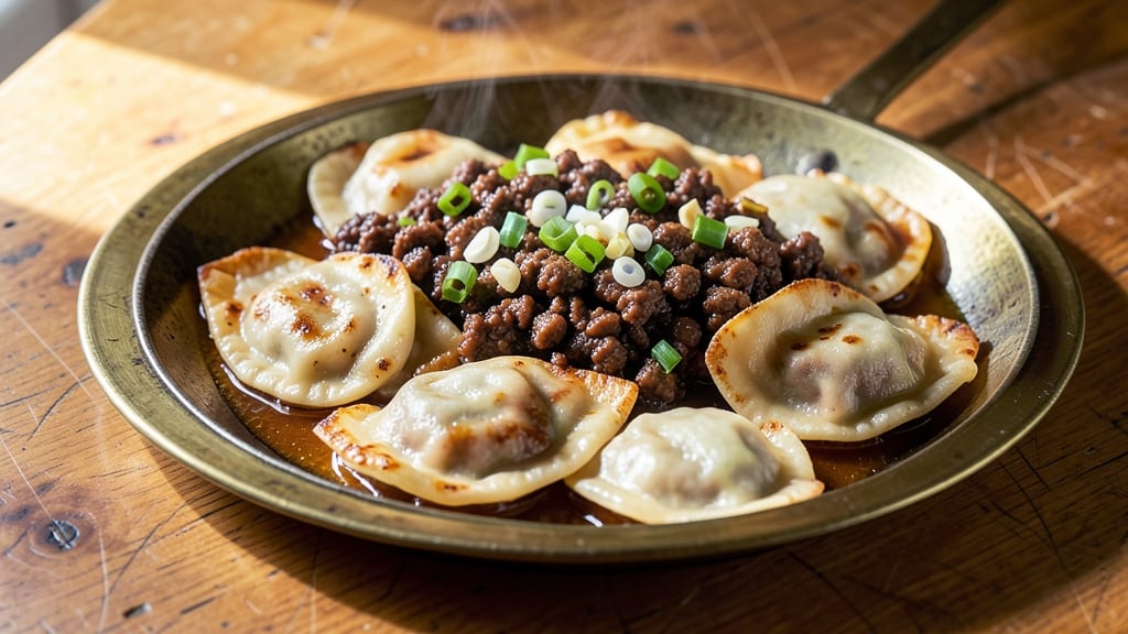Beef and Flat Dumplings Recipe: Pan-Fried Crunch Over Silky Beef Broth