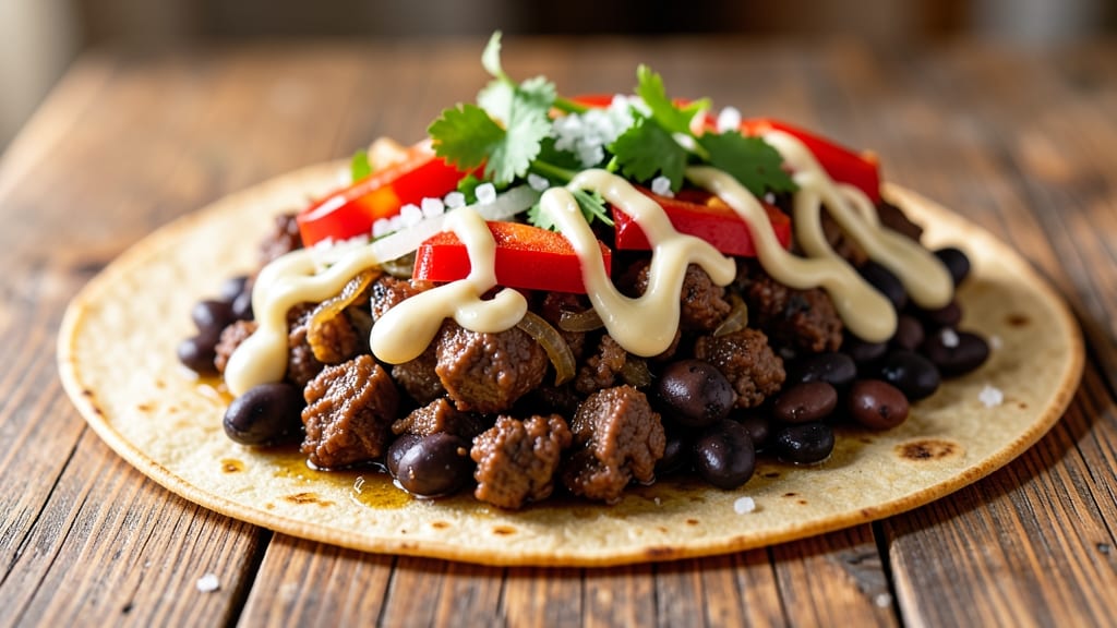 Beef and Bean Burrito Recipe With Black Beans: Smoky Cumin Tortilla Crunch Over Hearty Filling