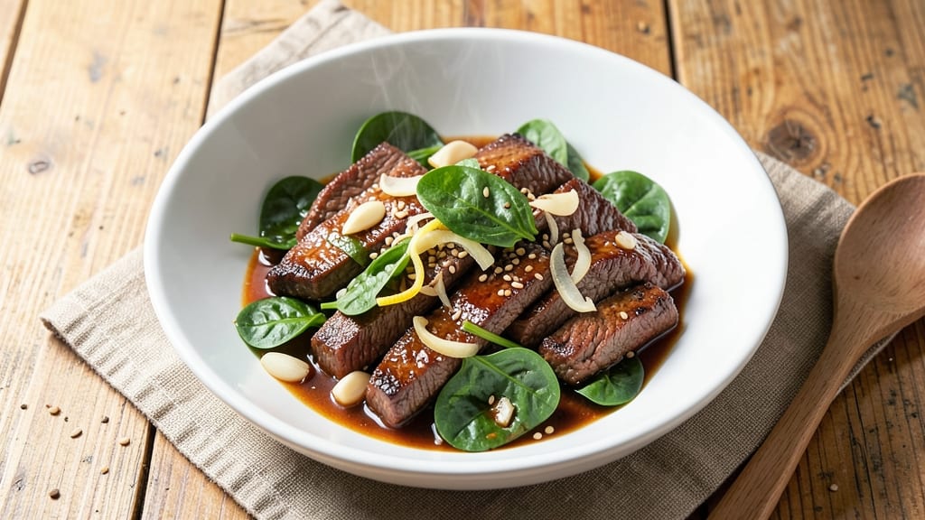 Beef and Spinach Stir Fry Recipe: Wok-Heated Tender Beef with Garlicky Greens