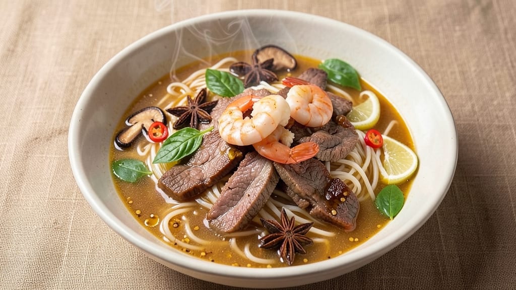 Beef and Shrimp Pho Recipe: Fragrant Broth With Star Anise and Cinnamon