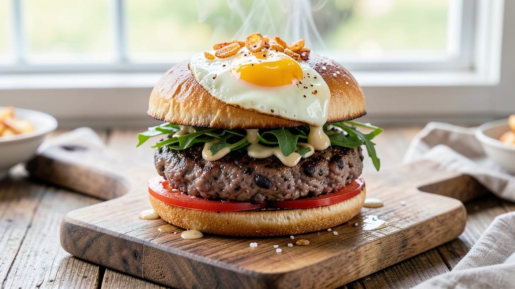 Beef and Bean Burgers Recipe: Crispy Tortilla Crowns Over Smoky Cumin Base