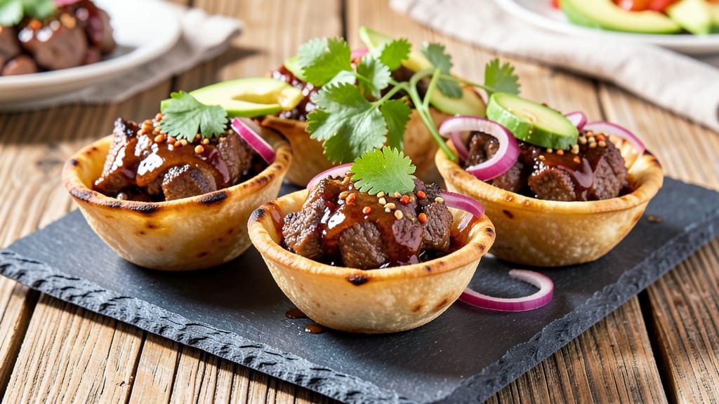 Barbecue Beef Cups Recipe: Smoky-Spiced Meatballs in Crispy Tortilla Shells