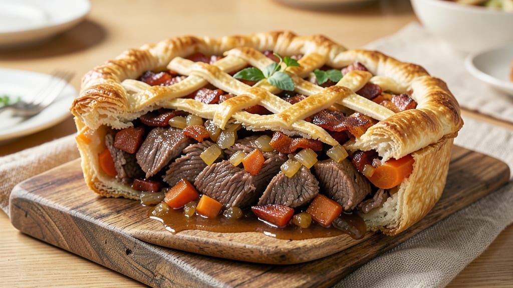 Beef and Bacon Pies Recipe: Flaky Crusts Enclosing Savory Meat and Crispy Bacon