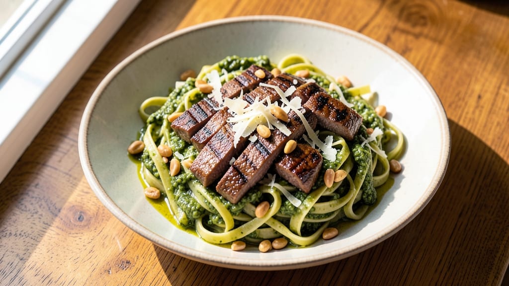 Beef Basil Pesto Pasta Recipe: Herb-Infused Richness With Tender Beef Bites