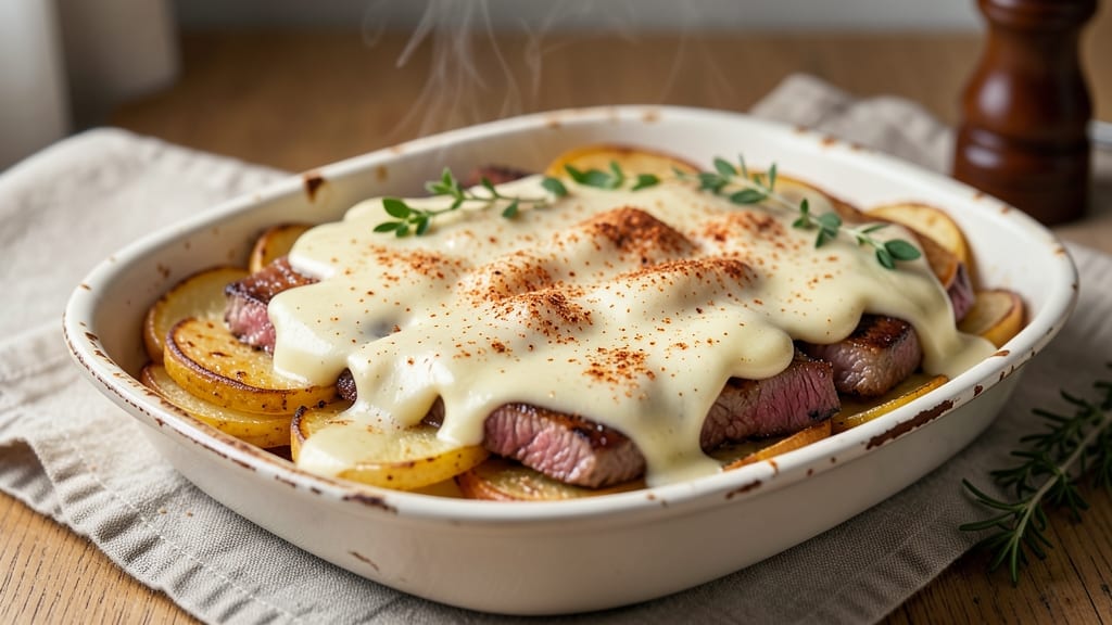 Beef and Potato Au Gratin Recipe: Crispy Cheese Crust Over Creamy Layers