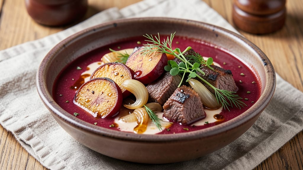 Beef and Beet Borscht Recipe: Deep Ruby Swirls and Hearty Beef Bites