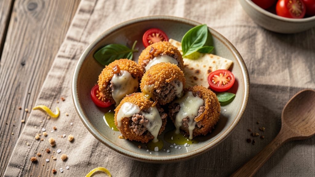 Beef Arancini Recipe: Crispy Tortilla Crowns Over Melty Mozzarella Rivers