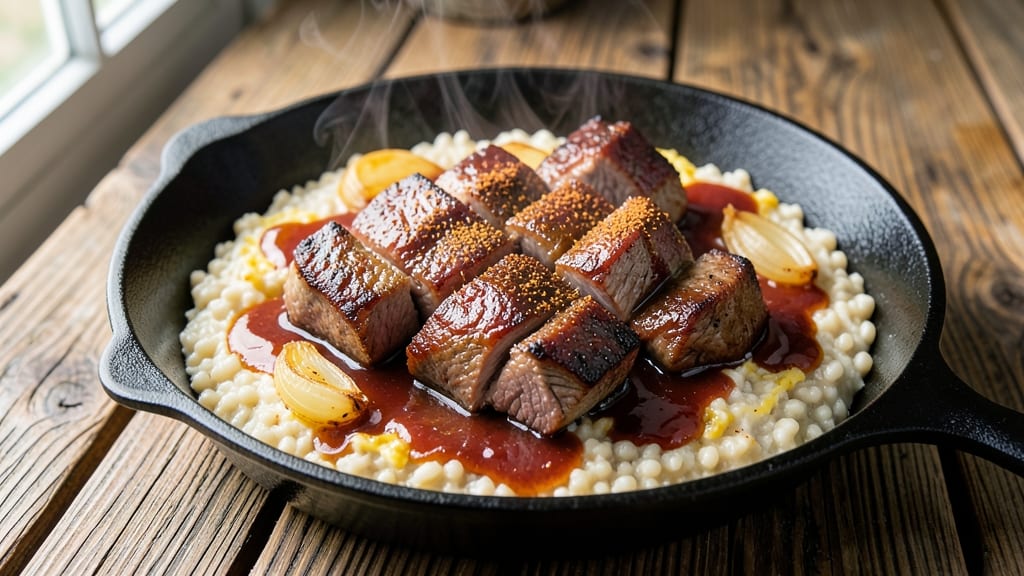 Beef and Grits Recipe: Southern-Style Crunch Over Creamy Cheese Rivers