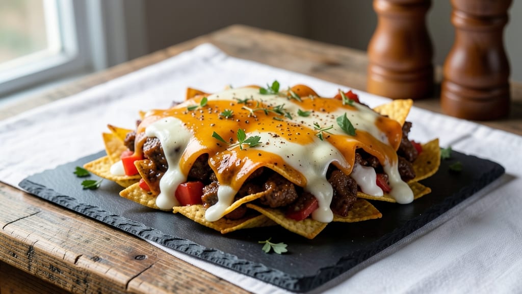 Baked Beef Nachos Recipe: Crispy Tortilla Layers and Melty Cheese Rivers