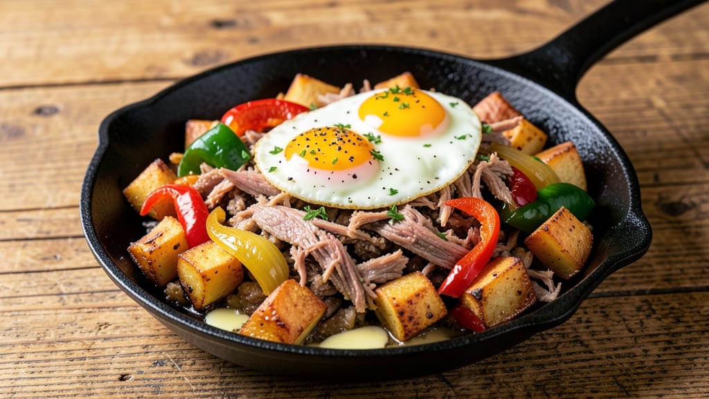 Baked Corned Beef Hash and Eggs Recipe: Crispy Potato Crunch with Savory Egg Topping