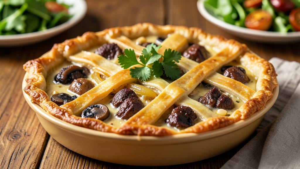 Beef and Mushroom Pot Pie Recipe: Golden Crust Over Savory Filling