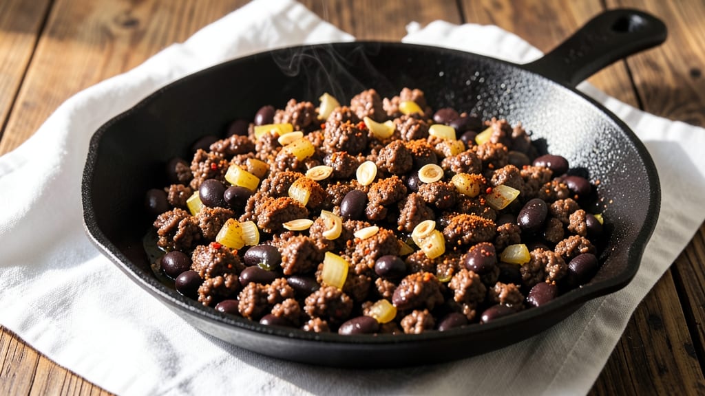 Beef and Bean Taco Filling Recipe: Spiced Black Beans and Caramelized Onions