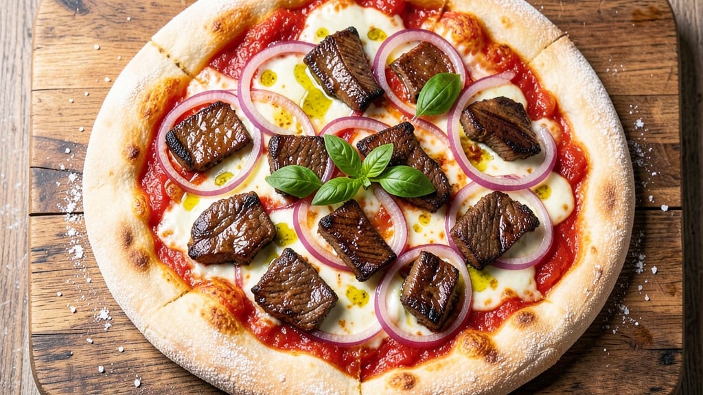 Beef and Onion Pizza Recipe: Crispy Caramelized Topping Over Melty Cheese Rivers