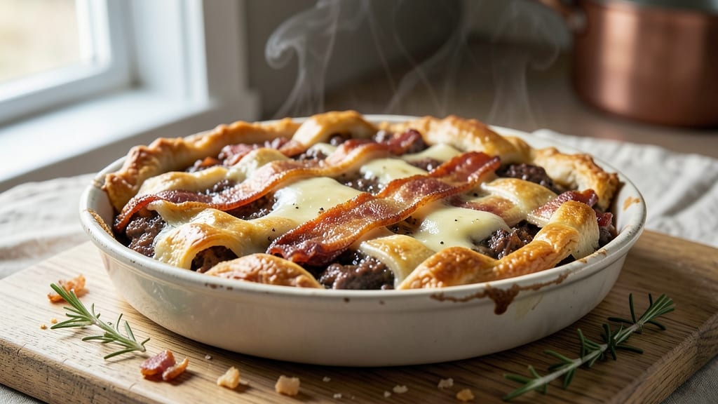 Beef Bacon and Cheese Pie Recipe: Triple-Layered Crunch and Melty Magic