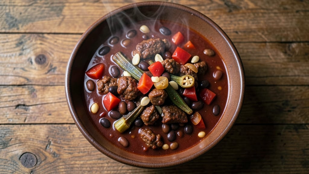 Beef and Bean Chili Crockpot Recipe: Deep-Roasted Spices and Okra-Thickened Richness