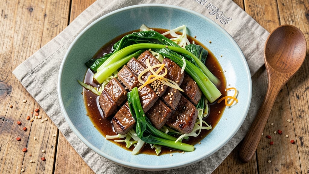 Beef and Greens Chinese Recipe: Wok-Seared Beef with Silky Bok Choy