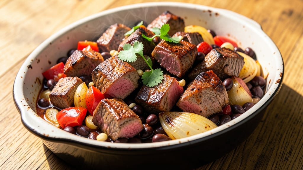 Beef and Bean Roundup Recipe: Smoky Cumin Crunch With Charred Tortilla Topping