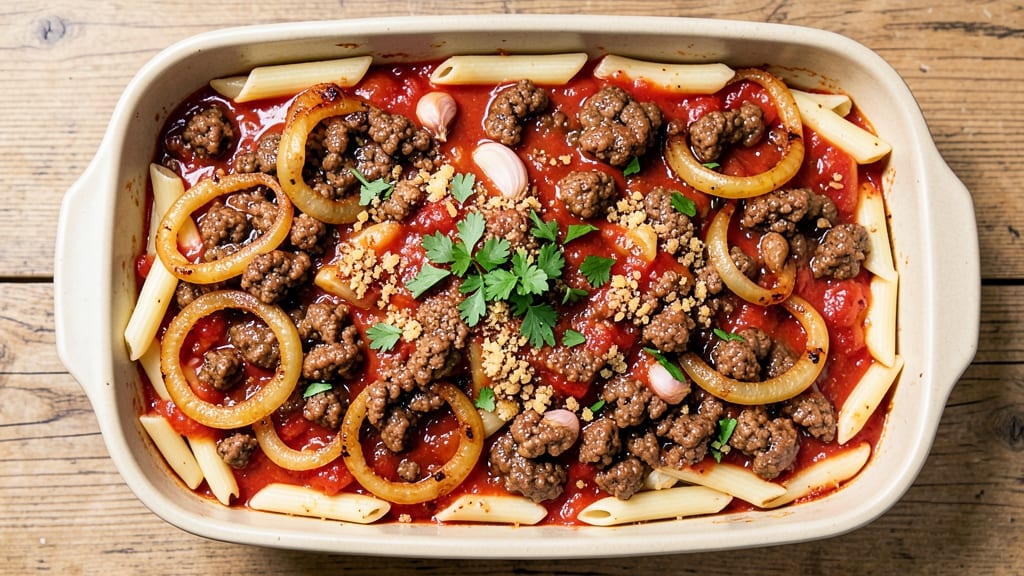 Beef and Pasta Casserole Recipe: Cheesy Crisp-Topped One-Pan Magic