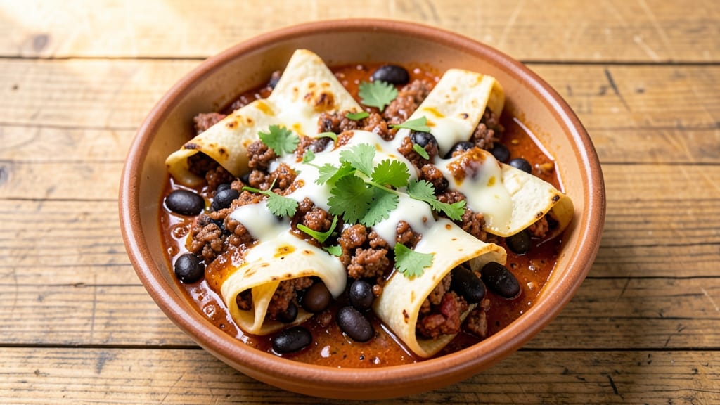 Beef and Black Bean Enchilada Recipe: Smoky Tortilla Crunch With Hearty Bean Filling